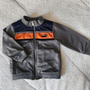 Puma Kids' Jacket in Gray with Navy & Orange Accents